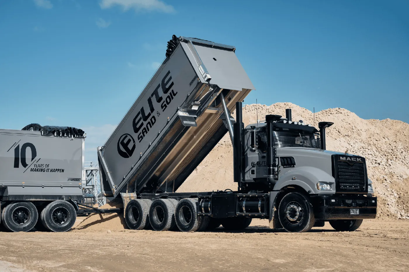 Elite Sand & Soil tipper truck with body raised