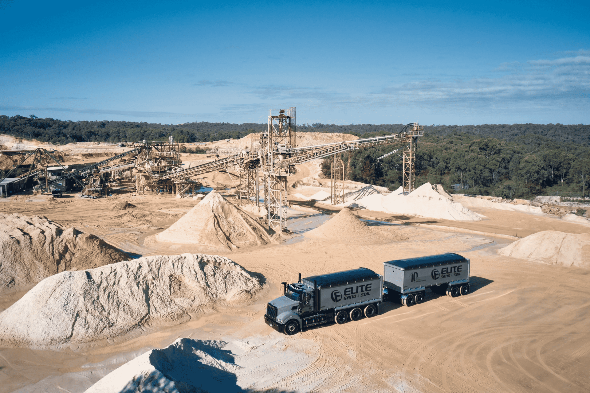 Overview of the Elite Sand & Soil truck yard